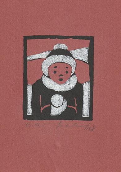 Druck: Kind mit Schneeball von Monika Brachmann