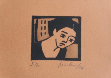 Frauenporträt mit Häuser