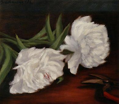 Ölbild Pfingstrosen (Hommage à Manet) von Monika Brachmann