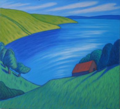 Ölbild Sommerlandschaft m. See (III) von Monika Brachmann