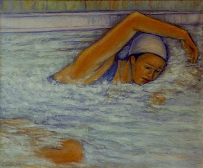 Schwimmerinnen – Triptychon (Mittelteil) von Monika Brachmann