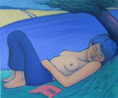 Nymphe der griechischen Mythologie, schlafendes Mädchen mit Buch "Daphne"